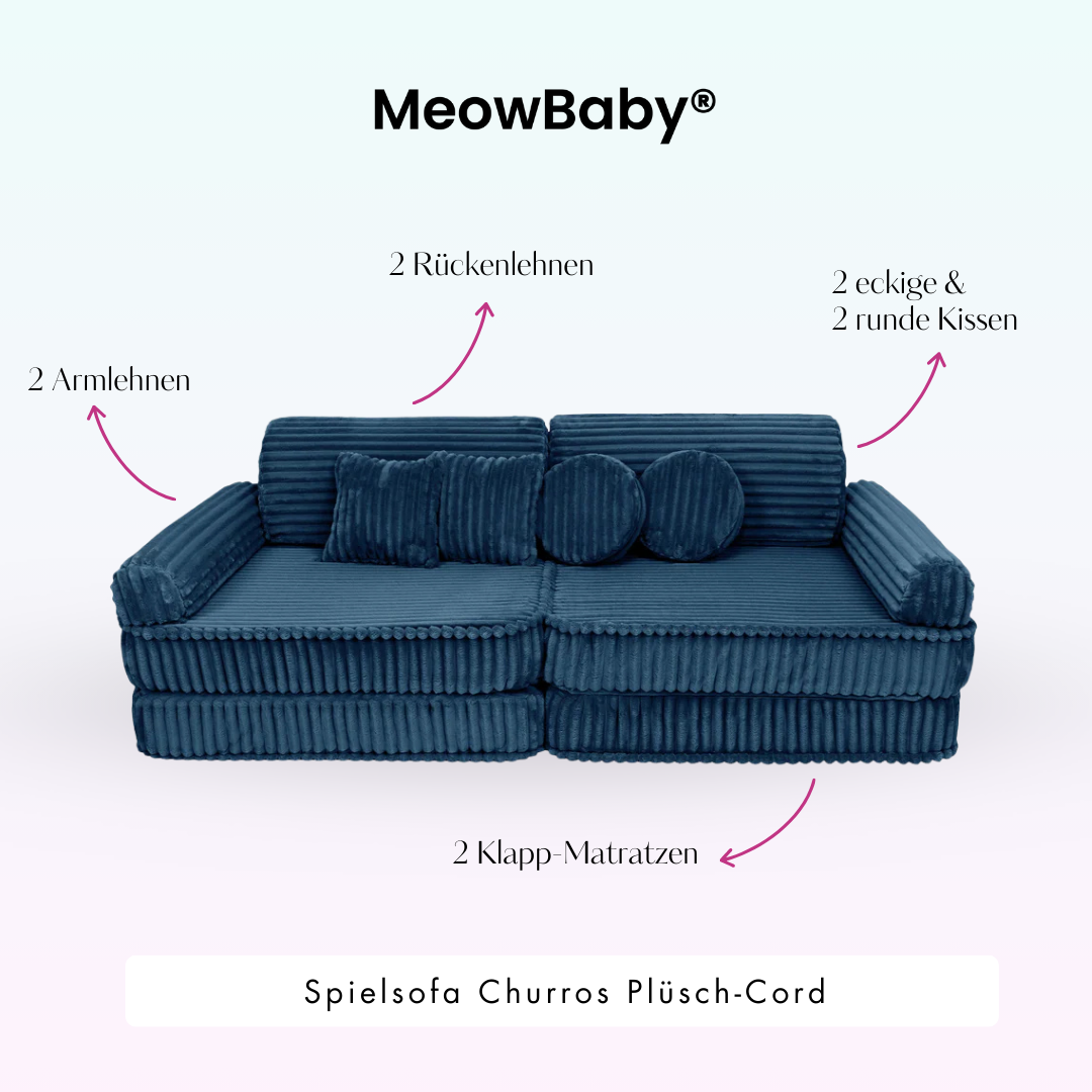 MeowBaby.de MeowBaby Spielsofa Churros Plüschcord Edition 10 Elemente