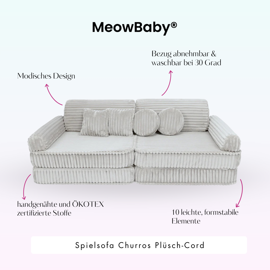 MeowBaby.de MeowBaby Spielsofa Churros Plüschcord Edition 10 Elemente