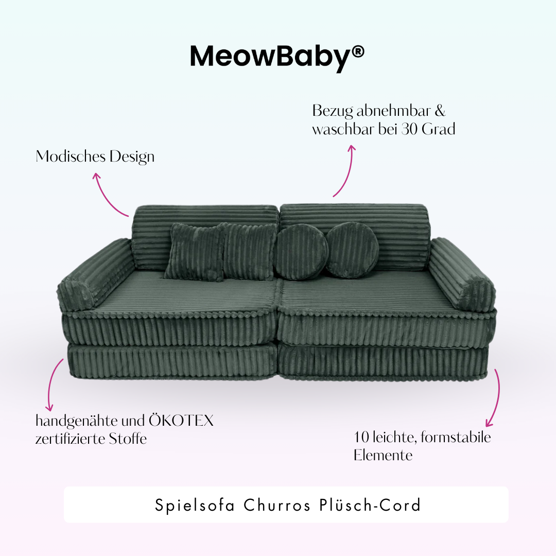 MeowBaby.de MeowBaby Spielsofa Churros Plüschcord Edition 10 Elemente