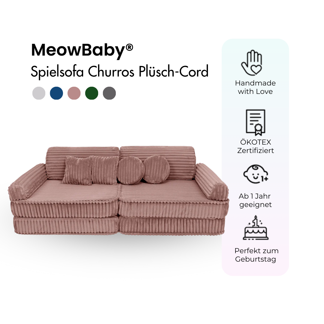 MeowBaby.de MeowBaby Spielsofa Churros Plüschcord Edition 10 Elemente
