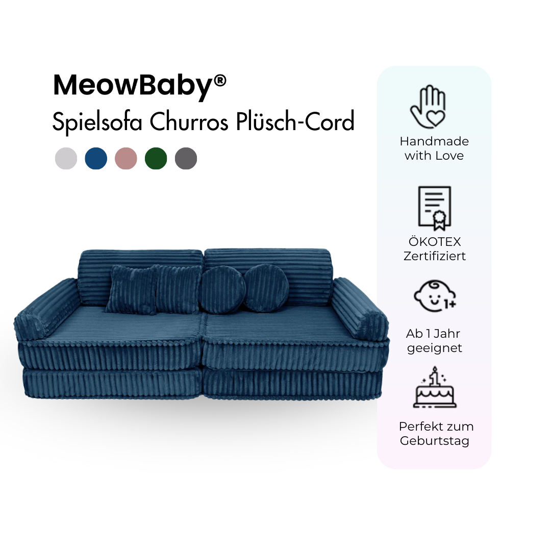 MeowBaby.de MeowBaby Spielsofa Churros Plüschcord Edition 10 Elemente