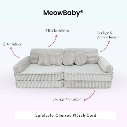 MeowBaby.de MeowBaby Spielsofa Churros Plüschcord Edition 10 Elemente