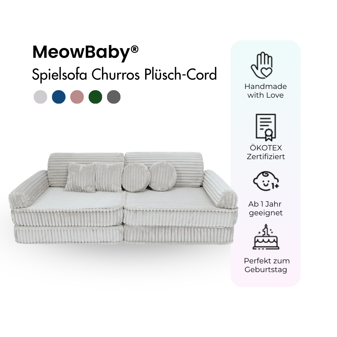 MeowBaby.de MeowBaby Spielsofa Churros Plüschcord Edition 10 Elemente
