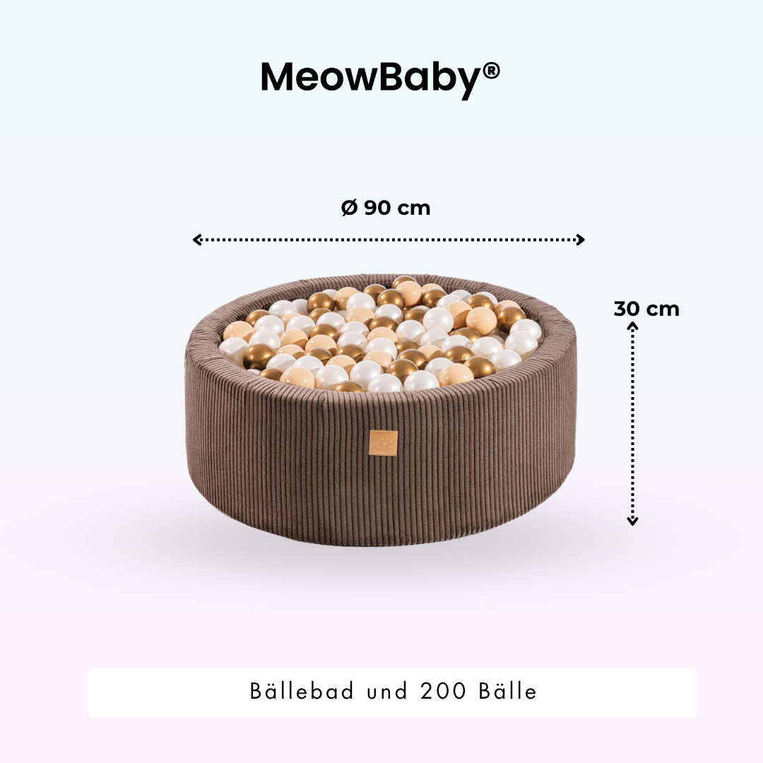 MeowBaby.de MeowBaby Bällebad Cord 90x30 cm, 200 Bälle - eigene Farbauswahl