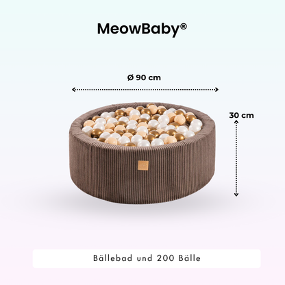 MeowBaby.de MeowBaby Bällebad Cord 90x30 cm, 200 Bälle - eigene Farbauswahl
