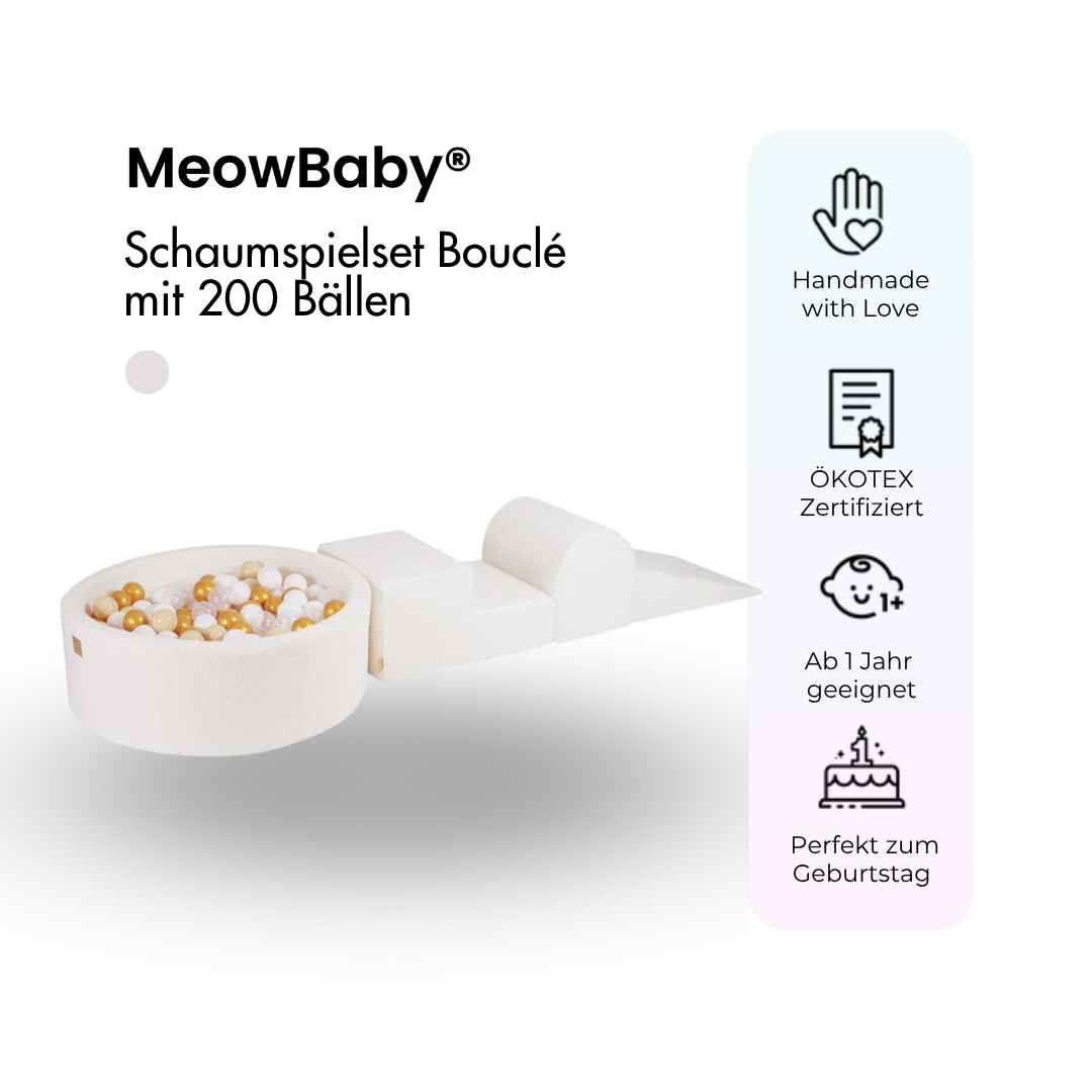 MeowBaby.de MeowBaby Schaumspielset Bouclé creme/weiß mit Bällebad, 200 Bälle