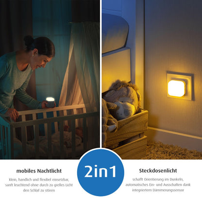 2in1 SleepLight: Steckdosenlicht & Schlummerlicht, Hellgrau mit Dämmerungssensor
