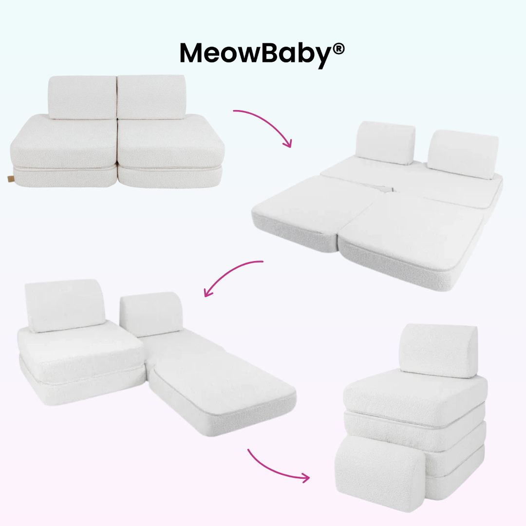 MeowBaby.de MeowBaby Spielsofa Mini Basic Premium Bouclé creme/weiß