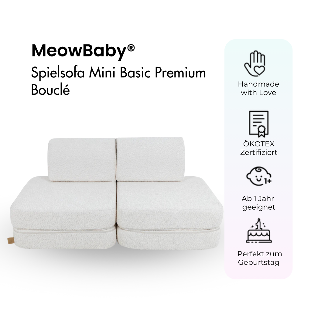 MeowBaby.de MeowBaby Spielsofa Mini Basic Premium Bouclé creme/weiß