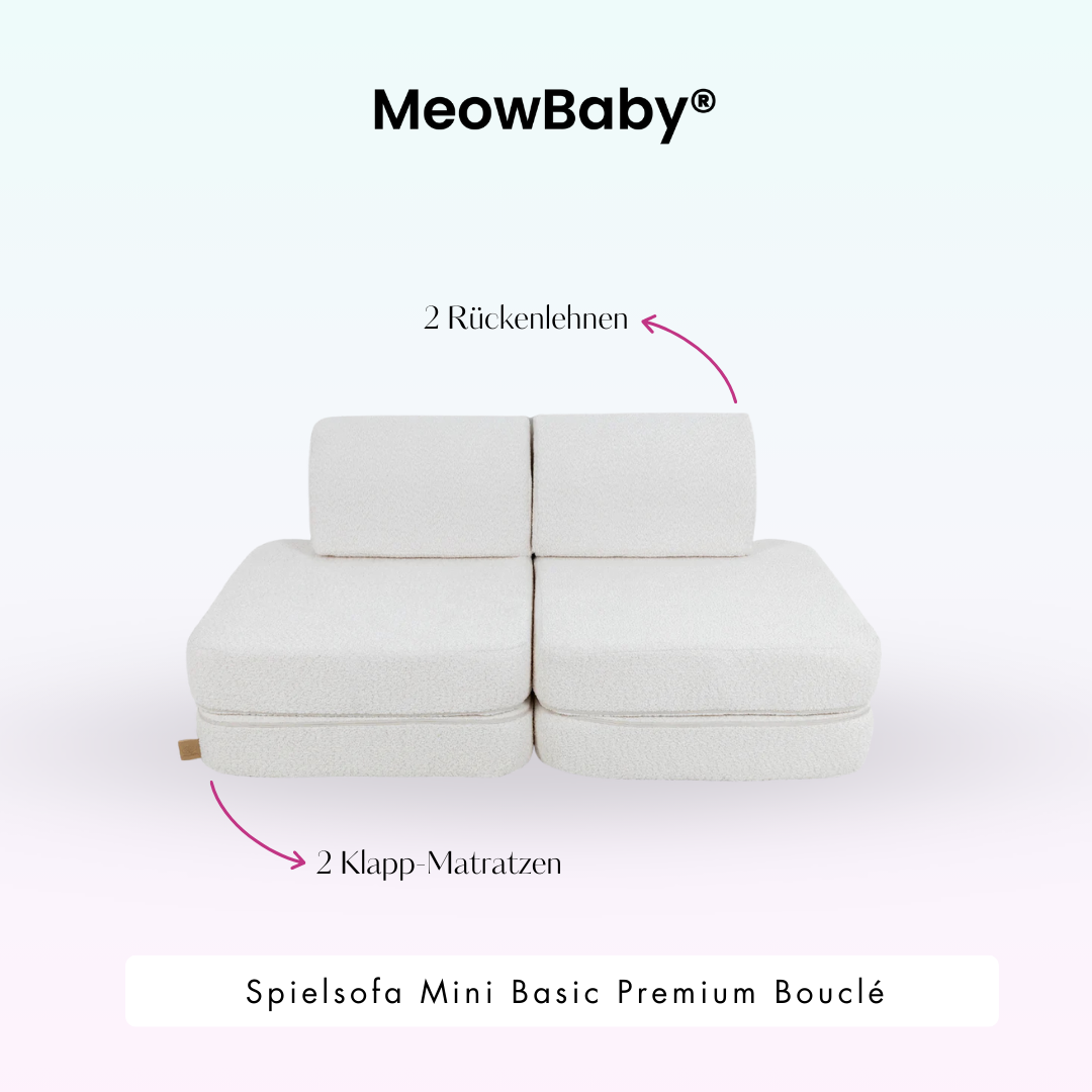 MeowBaby.de MeowBaby Spielsofa Mini Basic Premium Bouclé creme/weiß