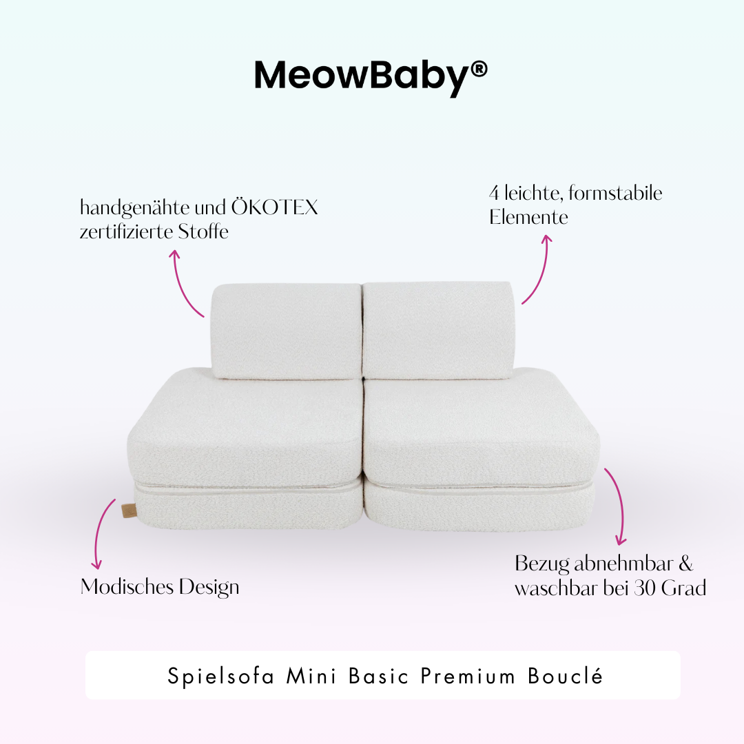 MeowBaby.de MeowBaby Spielsofa Mini Basic Premium Bouclé creme/weiß