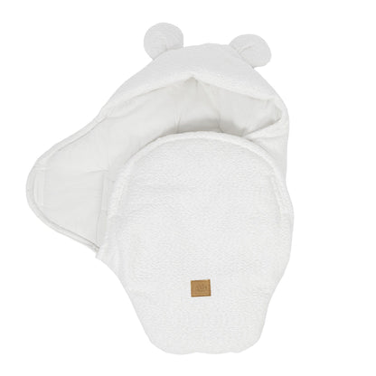 MeowBaby.de MeowBaby Einschlagdecke mit Bärenohren Bouclé Creme-Weiß